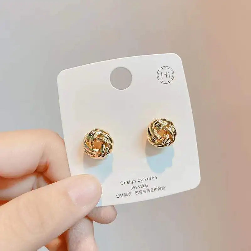 Twist Knit Knot Ball Stud Earring  Punk Mini Gold Color Female Twine Ear Jewelry Christmas Gift Brincos