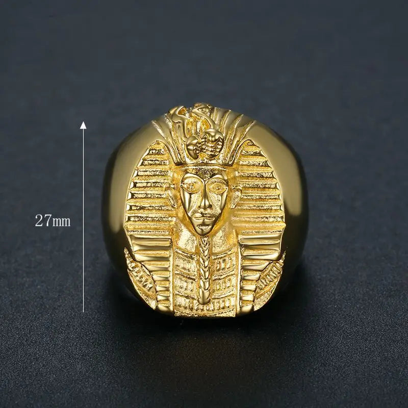 Megin D Stainless Steel Titanium Hip Hop Punk Egyptian Pharaoh Human Gold Color Rings for Men Women Couple Gift Fashion Jewelry