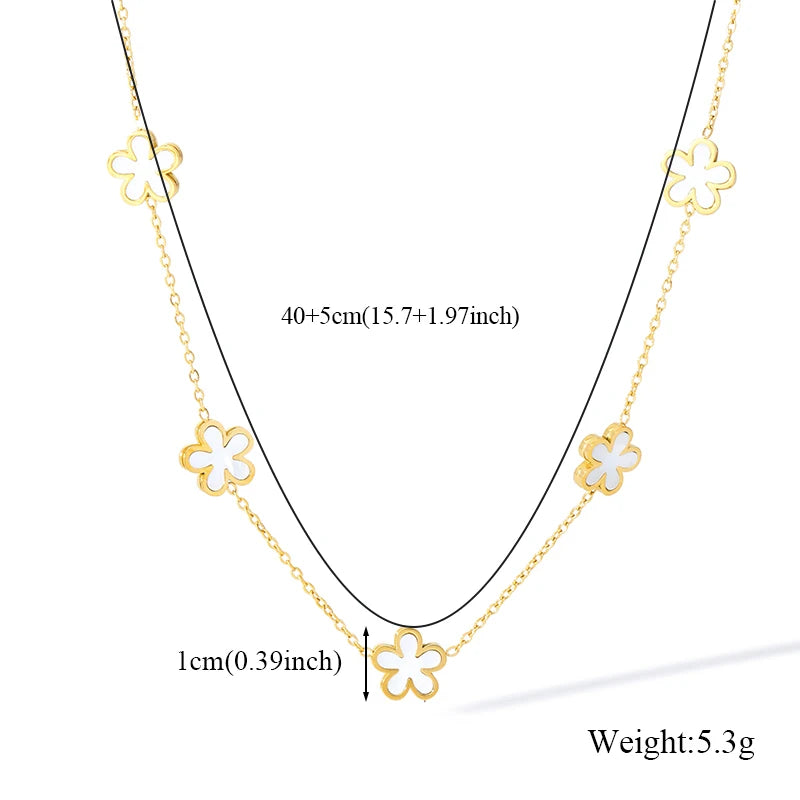 EILIECK 316L Stainless Steel White Flower Petal Necklace Bracelet Earrings Set Fashion Gold Color Waterproof Jewelry Lady Gift