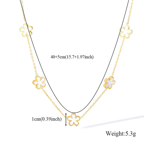 EILIECK 316L Stainless Steel White Flower Petal Necklace Bracelet Earrings Set Fashion Gold Color Waterproof Jewelry Lady Gift