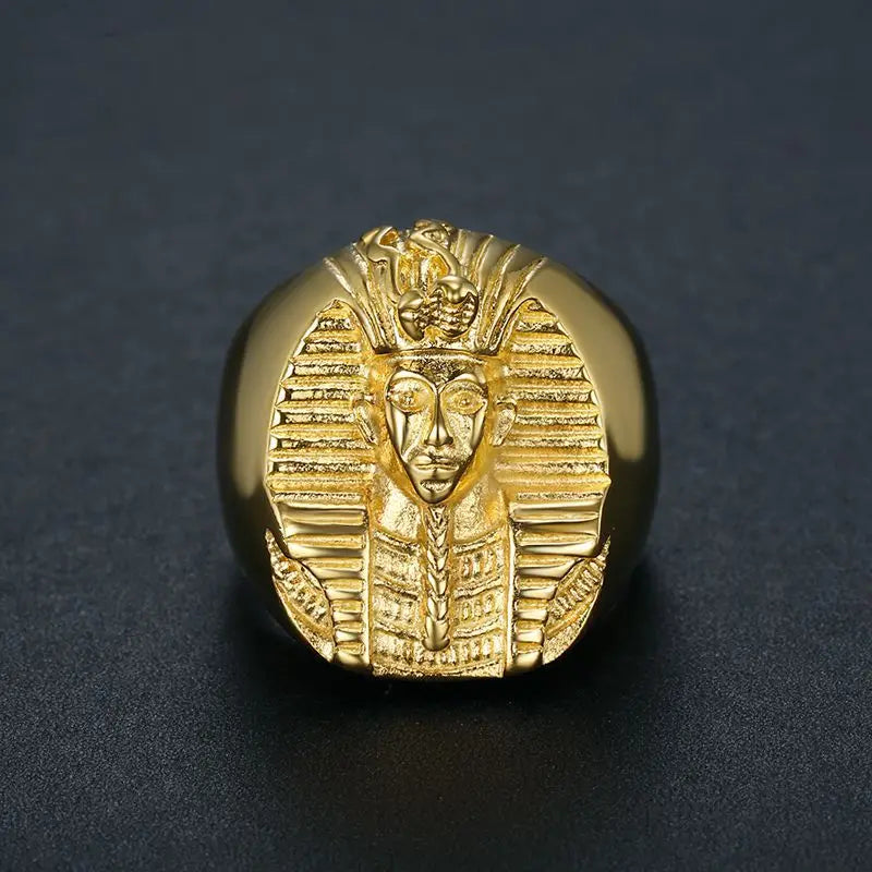 Megin D Stainless Steel Titanium Hip Hop Punk Egyptian Pharaoh Human Gold Color Rings for Men Women Couple Gift Fashion Jewelry