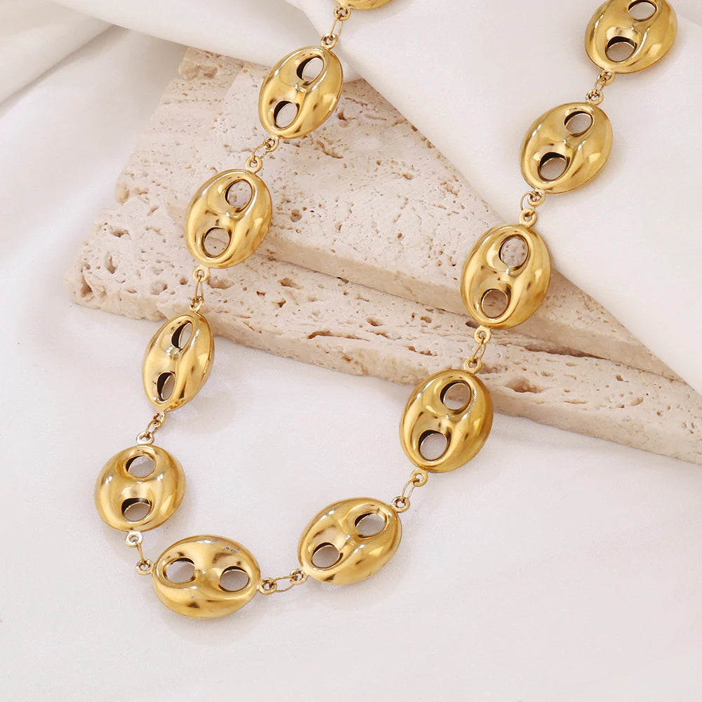 Stainless Steel Coffee Bean Chain Necklace Fashion Gold Color Coffee Bean Charms Chain Necklaces For Women Jewelry