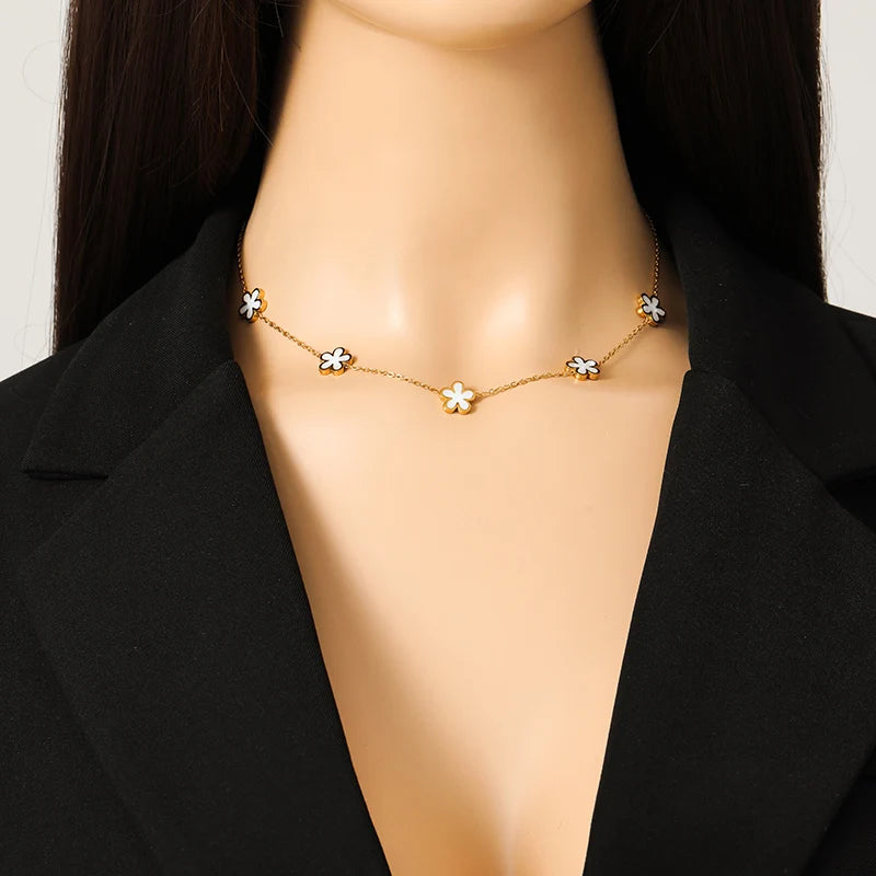 EILIECK 316L Stainless Steel White Flower Petal Necklace Bracelet Earrings Set Fashion Gold Color Waterproof Jewelry Lady Gift